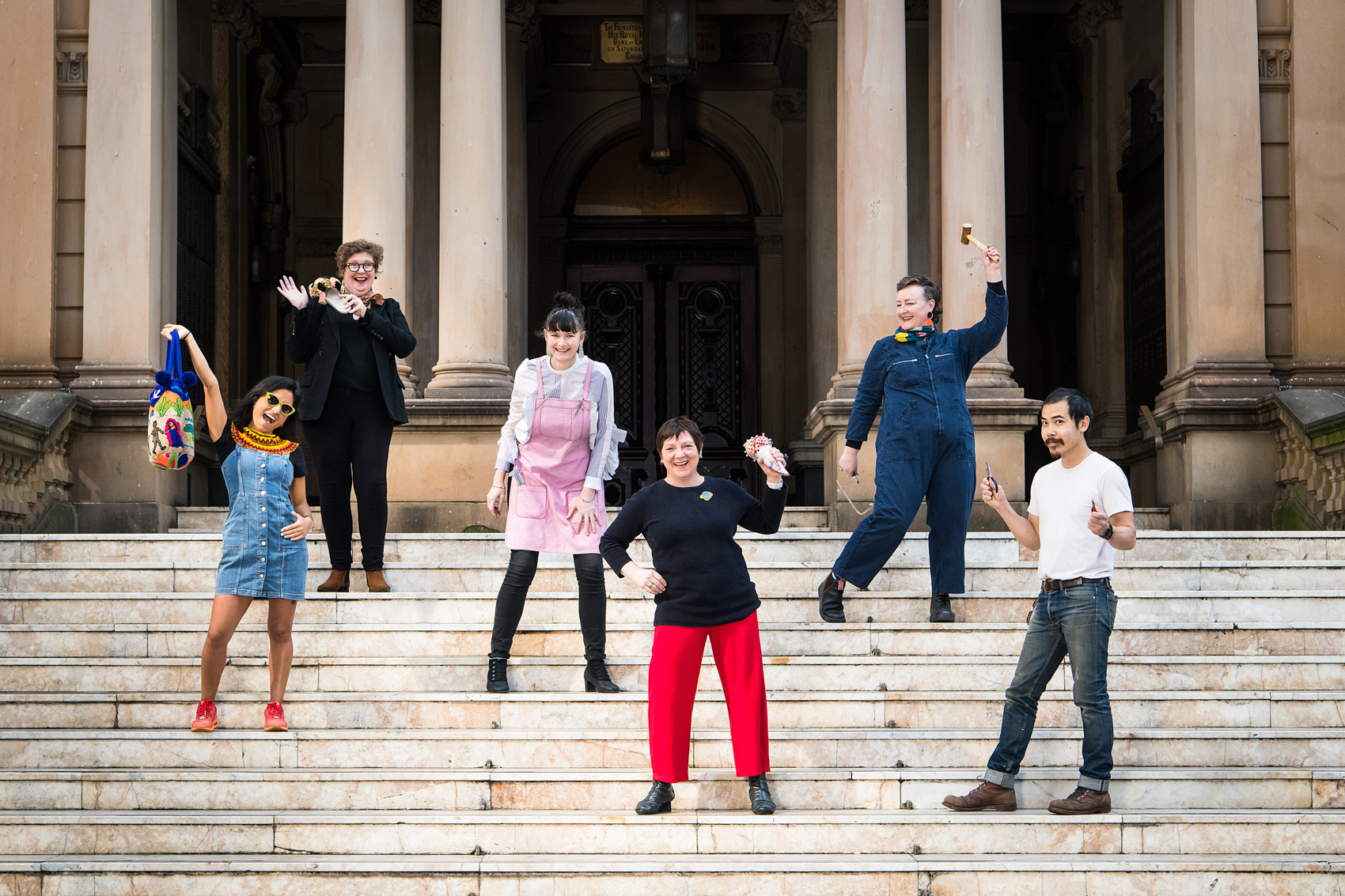 Sydney Craft Week participants at Sydney Town Hall 2020: Marie from The Sydney Connection, Ana from Mami Watta Collections, Erin from The Bench, Nadine from MakerSpace and Co, Huon from Gaffa Creative Precinct and Karin from University of Sydney. Photo: Rhiannon Hopley.
