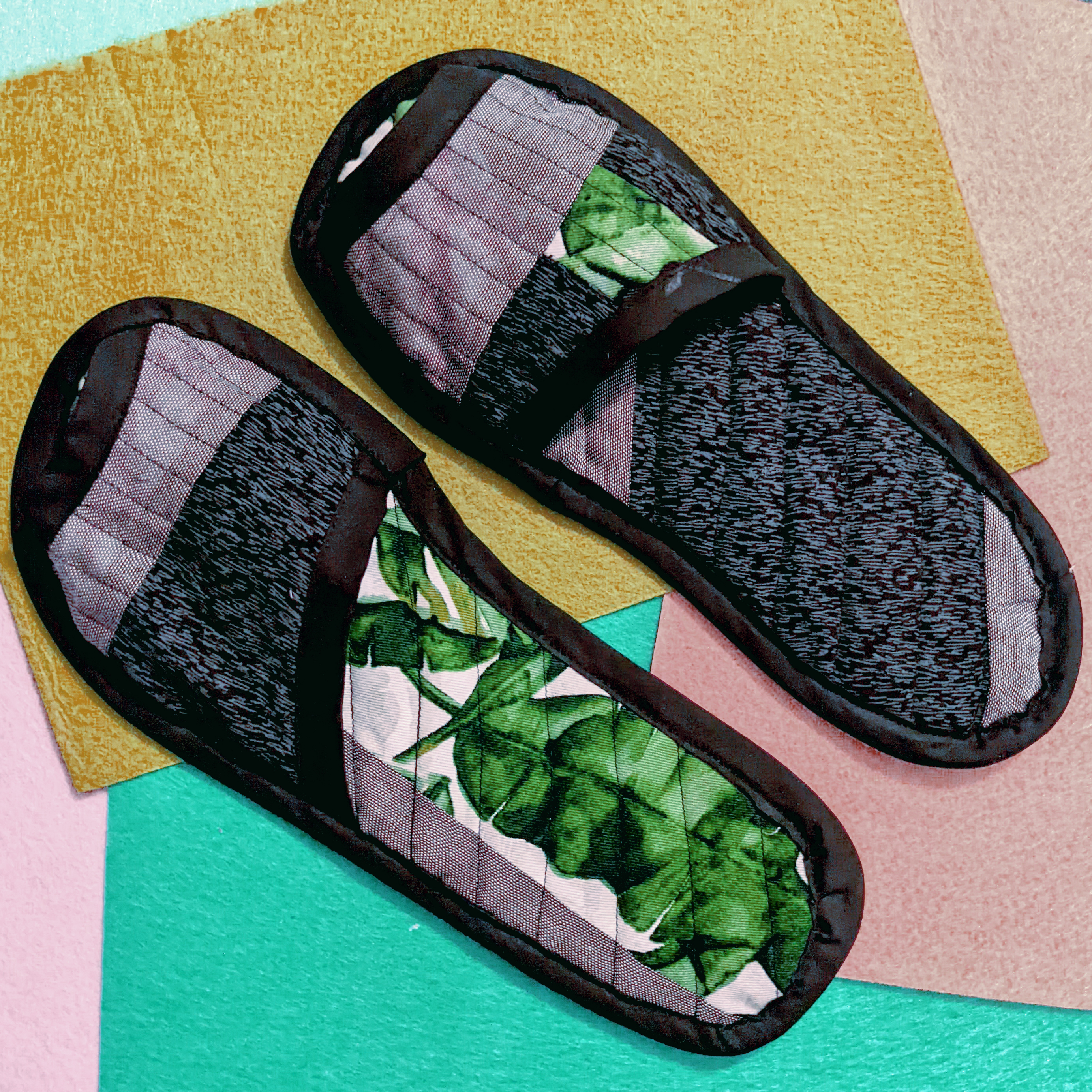Bobbin & Ink, Waste Wear Padded Slippers made from Discarded Textile Waste (top angle)